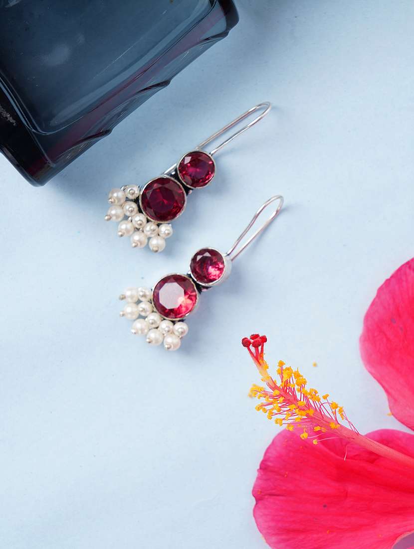 pink & silver toned classic design crystal drop earrings