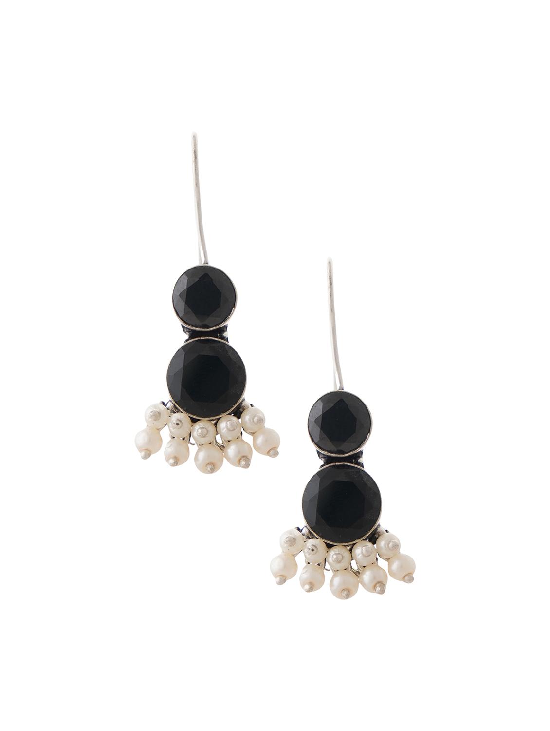 black & silver toned classic design crystal drop earrings - 22014455 -  Standard Image - 1