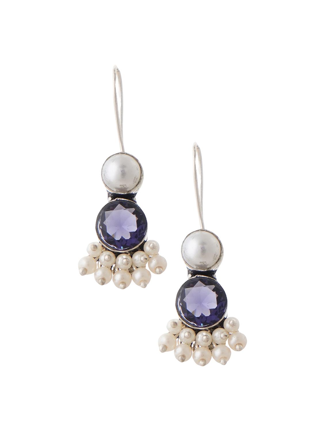purple & silver toned classic design crystal drop earrings - 22014456 -  Standard Image - 1