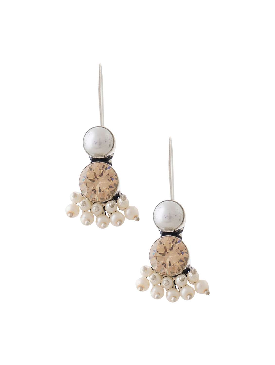 peach & silver toned classic design crystal drop earrings - 22014457 -  Standard Image - 1