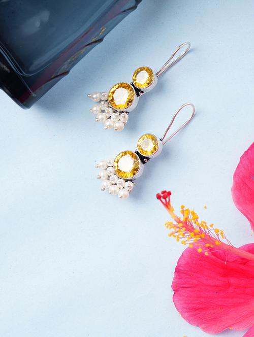 yellow & silver toned classic design crystal drop earrings - 22014458 - Standard Image - 0