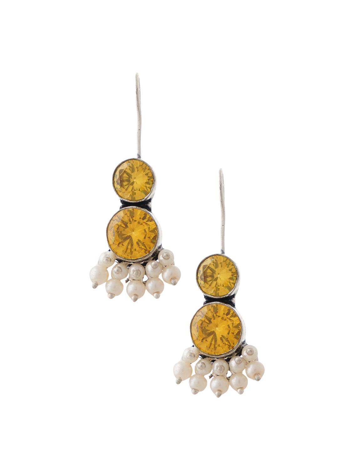 yellow & silver toned classic design crystal drop earrings - 22014458 - Standard Image - 1