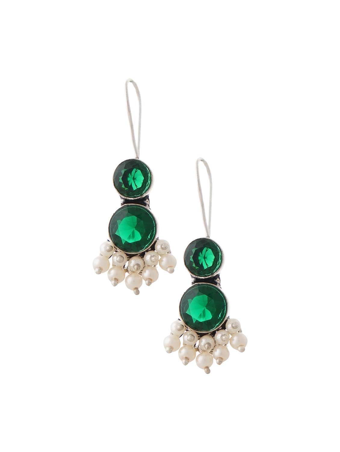 green & silver toned classic design crystal drop earrings - 22014459 -  Standard Image - 1