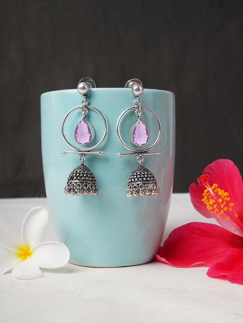 purple & silver toned classic design crystal drop jhumki - 22014462 -  Standard Image - 0