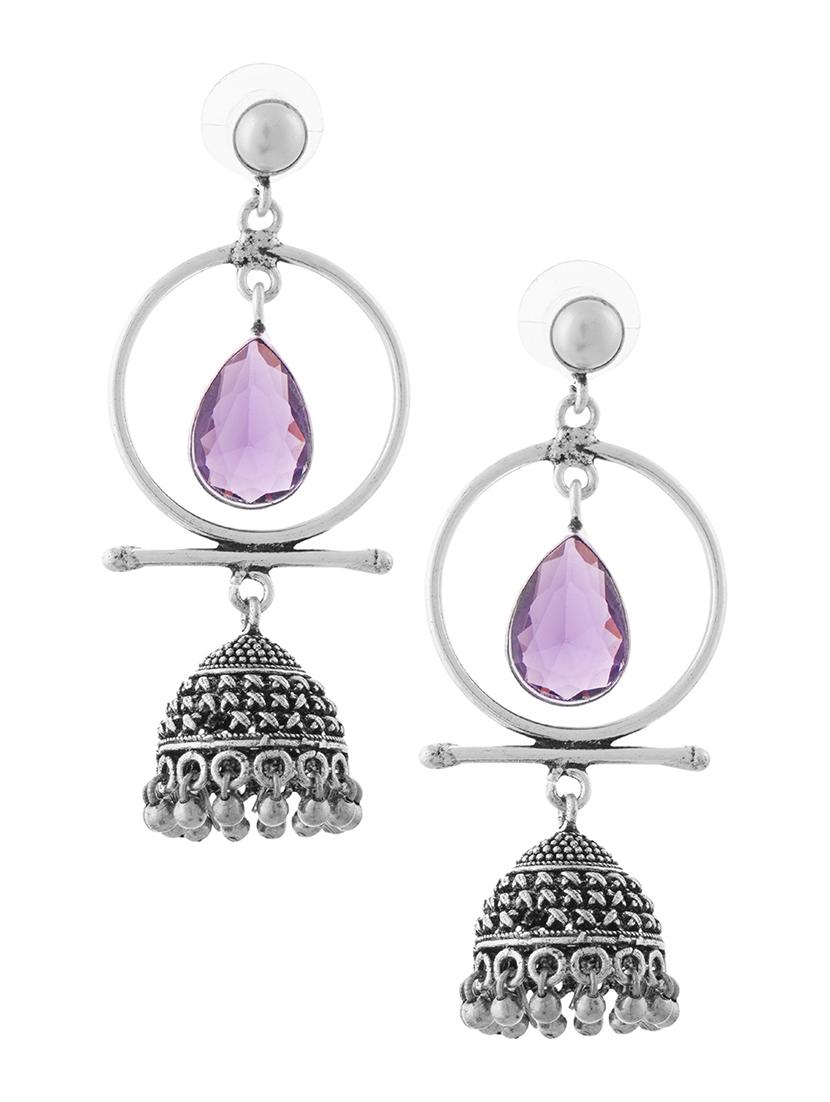 purple & silver toned classic design crystal drop jhumki - 22014462 - Standard Image - 1