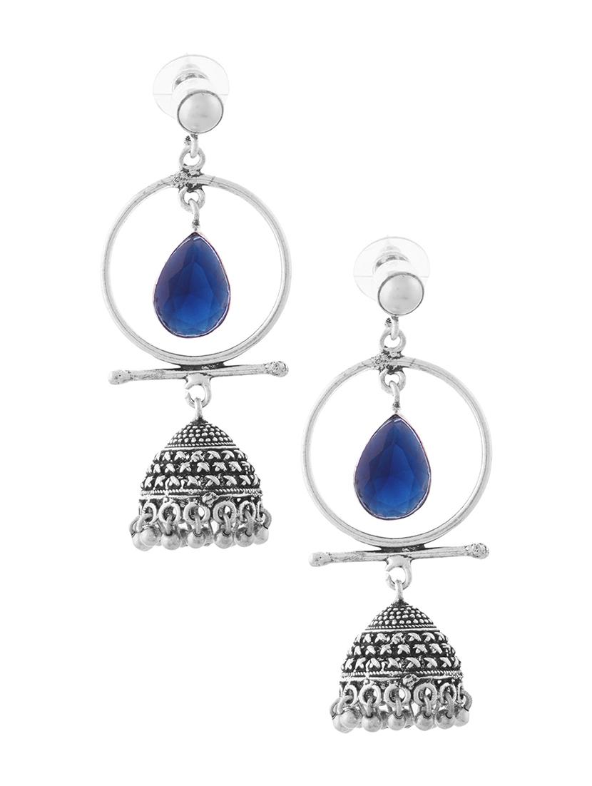 blue & silver toned classic design crystal drop jhumki - 22014466 - Standard Image - 1