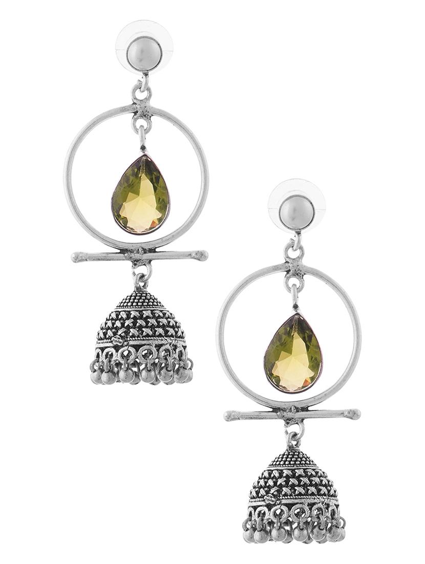 green & silver toned classic design crystal drop jhumki - 22014467 - Standard Image - 1