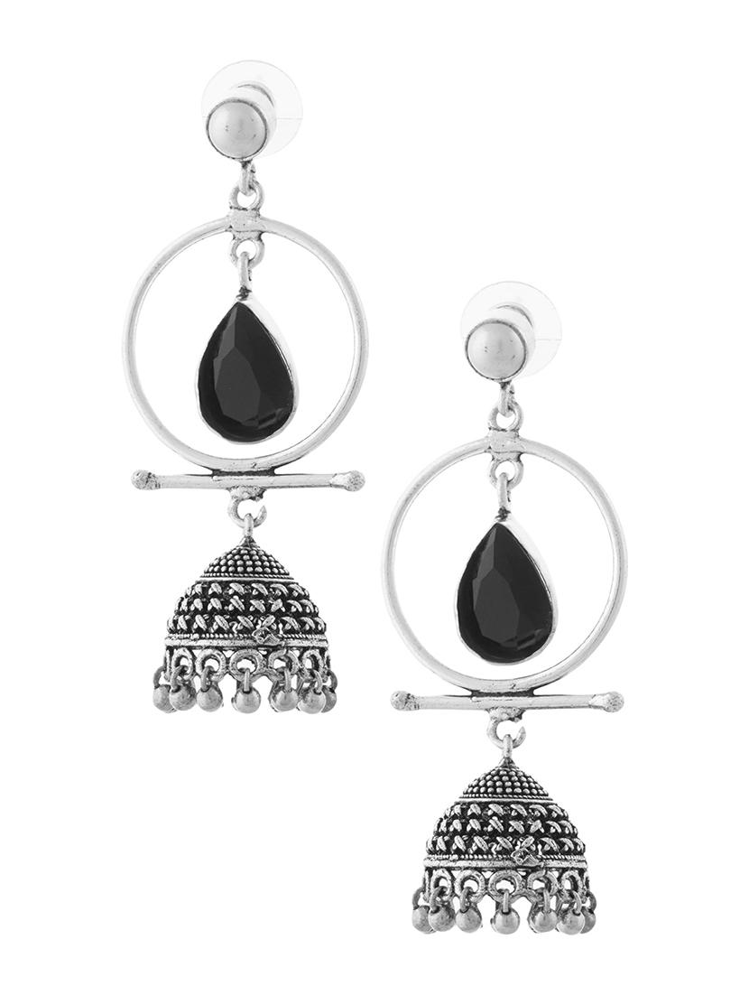 black & silver toned classic design crystal drop jhumki - 22014469 -  Standard Image - 1