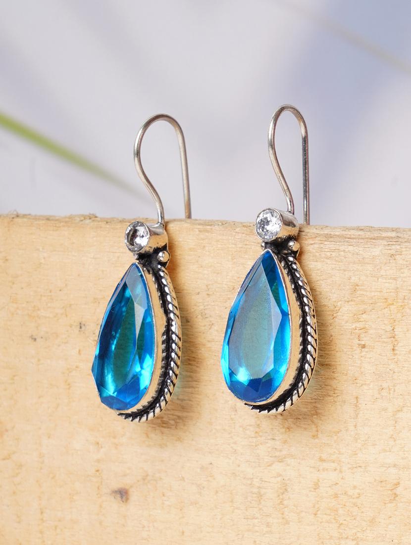 blue & silver toned classic design crystal drop earrings - 22014470 - Zoom Image - 0