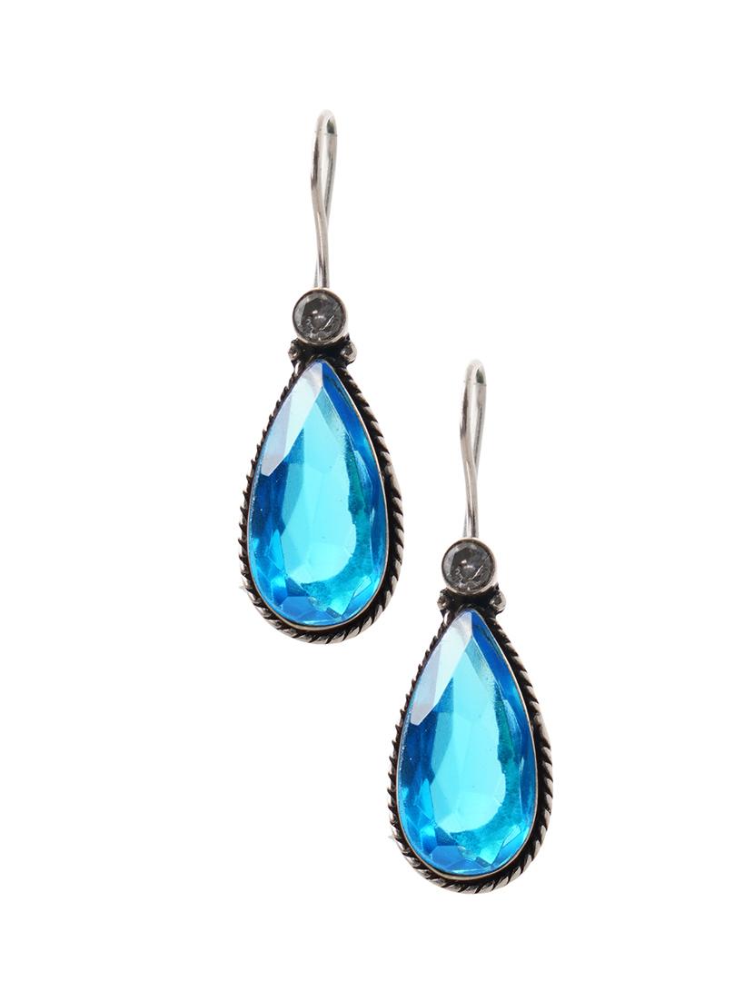 blue & silver toned classic design crystal drop earrings - 22014470 -  Standard Image - 1