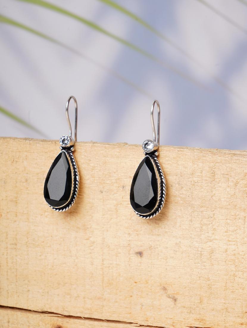 black & silver toned classic design crystal drop earrings - 22014472 - Zoom Image - 0