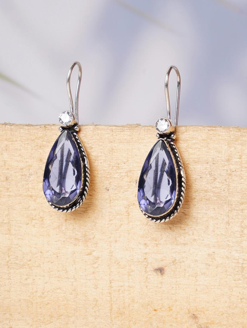 purple & silver toned classic design crystal drop earrings - 22014474 -  Zoom Image - 0