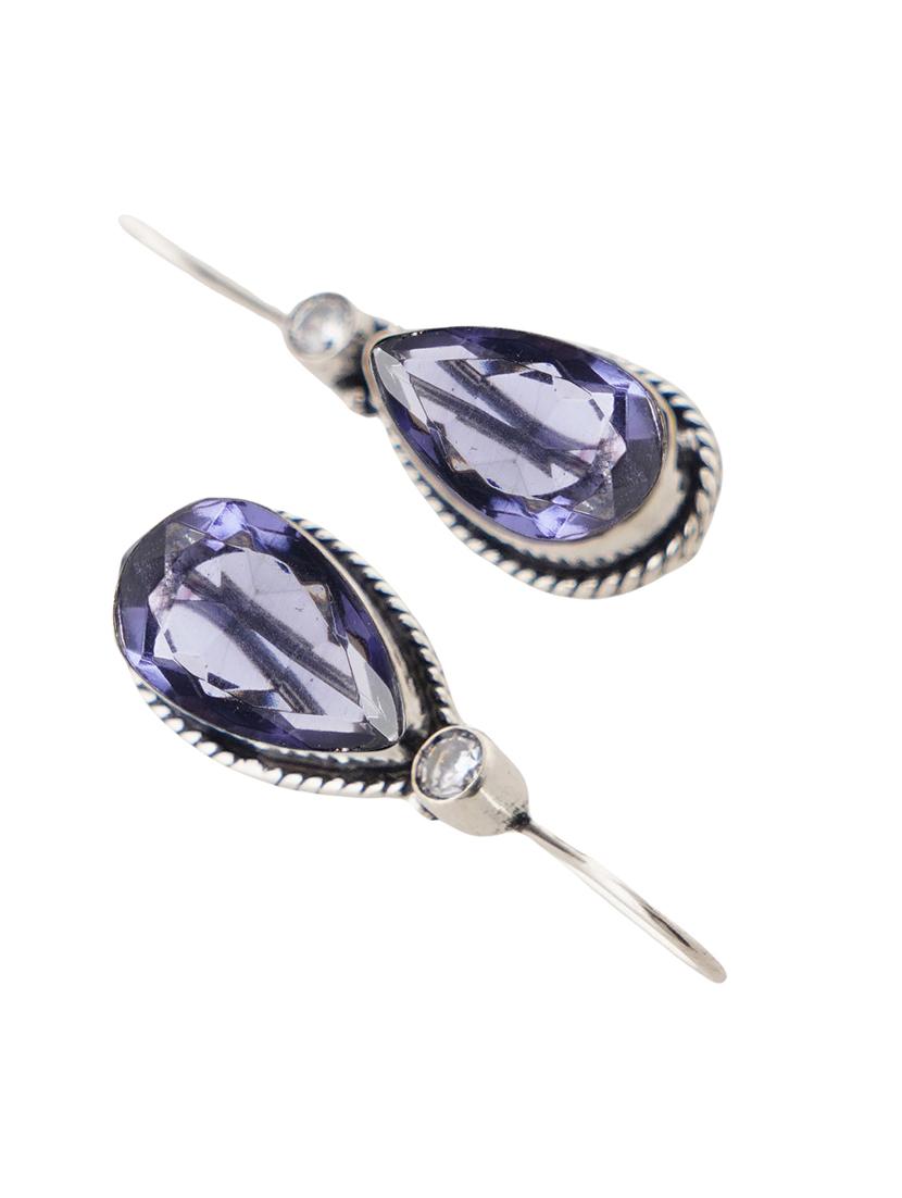 purple & silver toned classic design crystal drop earrings - 22014474 -  Standard Image - 1