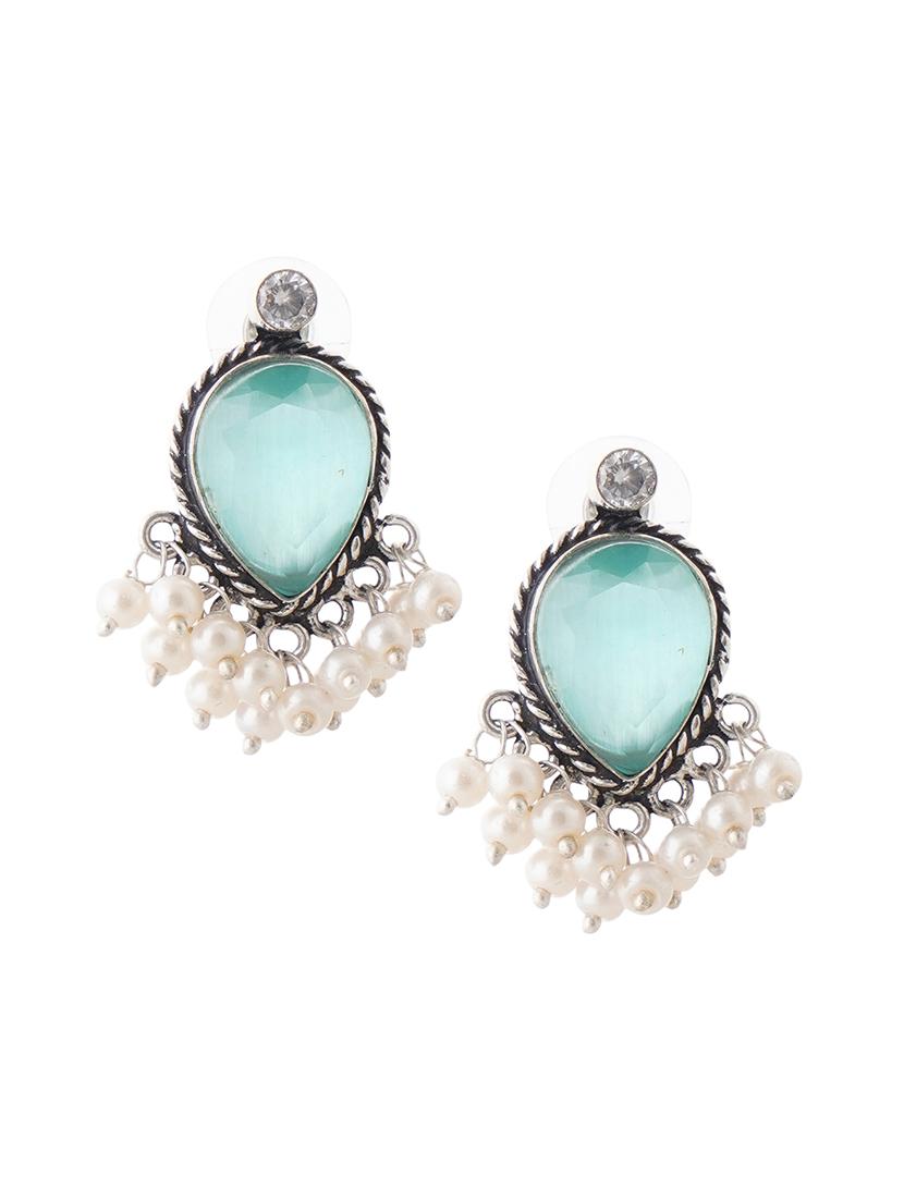 sea green & silver toned classic design crystal stylish stud earrings - 22014476 - Standard Image - 1