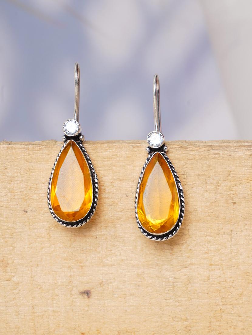 yellow & silver toned classic design crystal drop earrings - 22014478 -  Zoom Image - 0