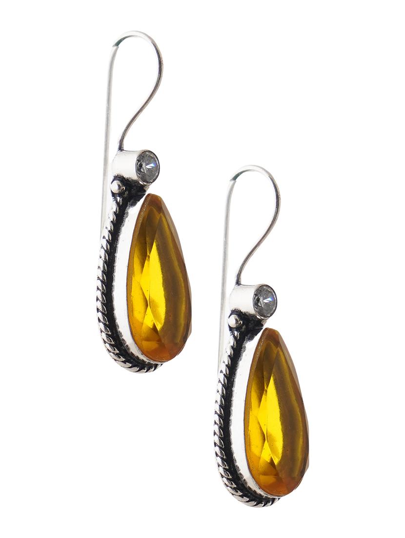 yellow & silver toned classic design crystal drop earrings - 22014478 -  Standard Image - 1