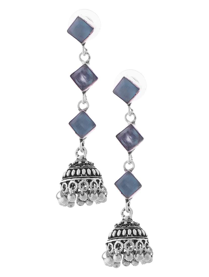 light blue & silver toned classic design crystal drop jhumki - 22014480 -  Standard Image - 1