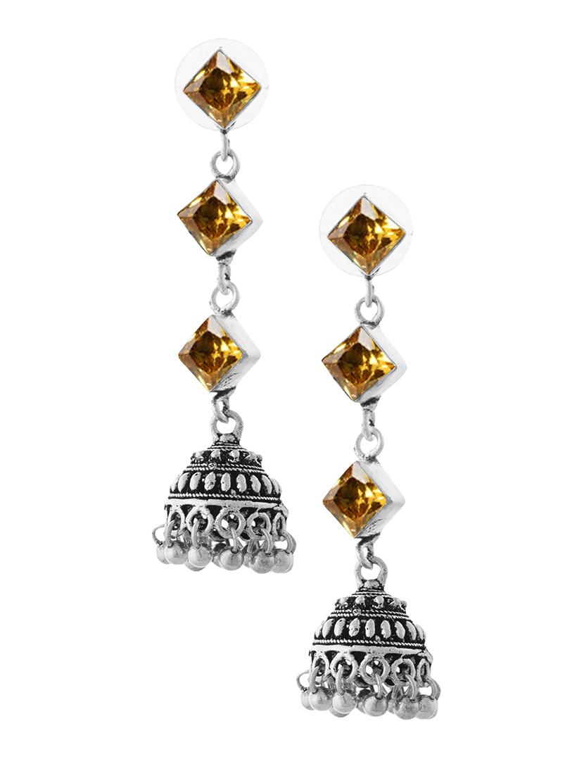 yellow & silver toned classic design crystal drop jhumki - 22014482 - Standard Image - 1