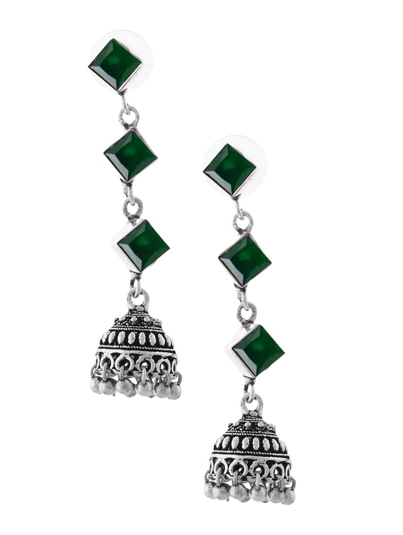 green & silver toned classic design crystal drop jhumki - 22014484 -  Standard Image - 1