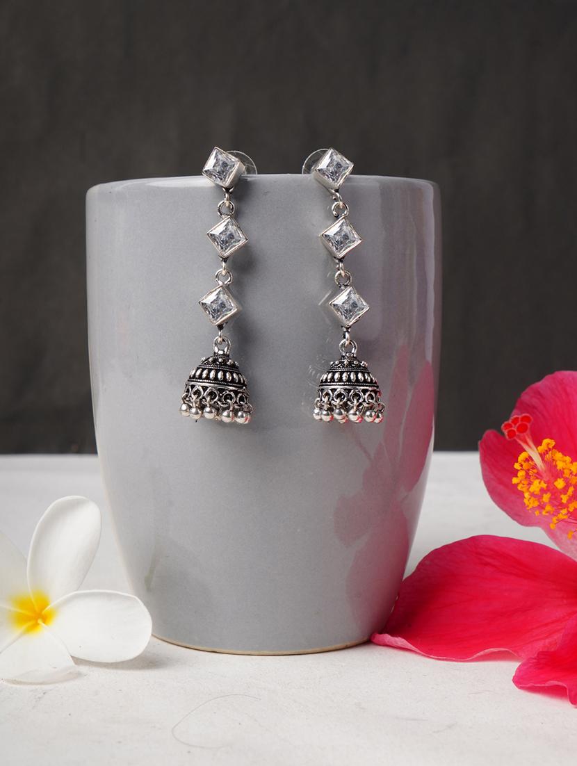 silver toned classic design crystal drop jhumki - 22014485 -  Zoom Image - 0