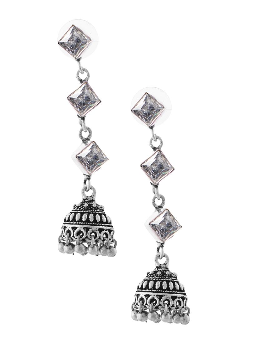 silver toned classic design crystal drop jhumki - 22014485 -  Standard Image - 1