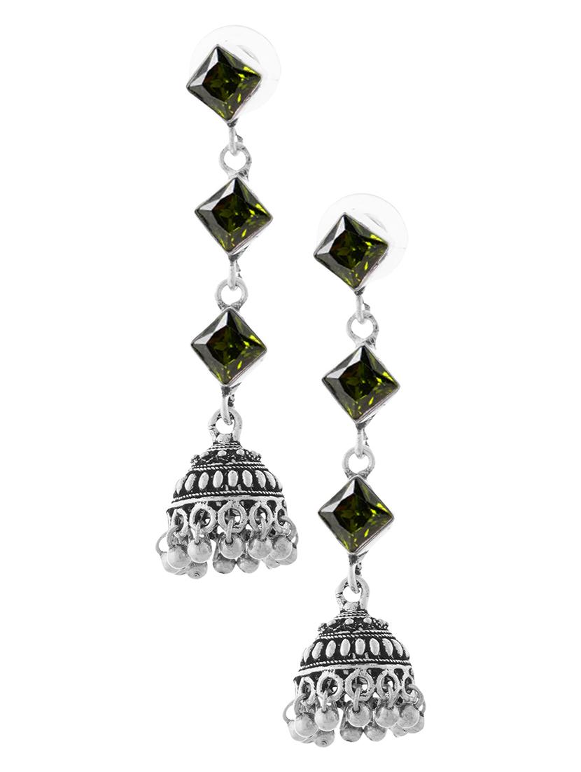 green & silver toned classic design crystal drop jhumki - 22014486 - Standard Image - 1