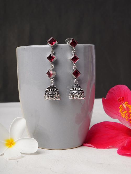 pink & silver toned classic design crystal drop jhumki - 22014489 -  Standard Image - 0