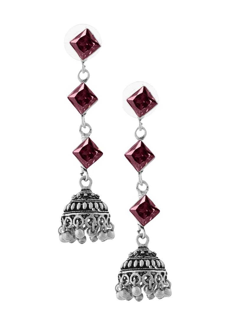 pink & silver toned classic design crystal drop jhumki - 22014489 -  Standard Image - 1