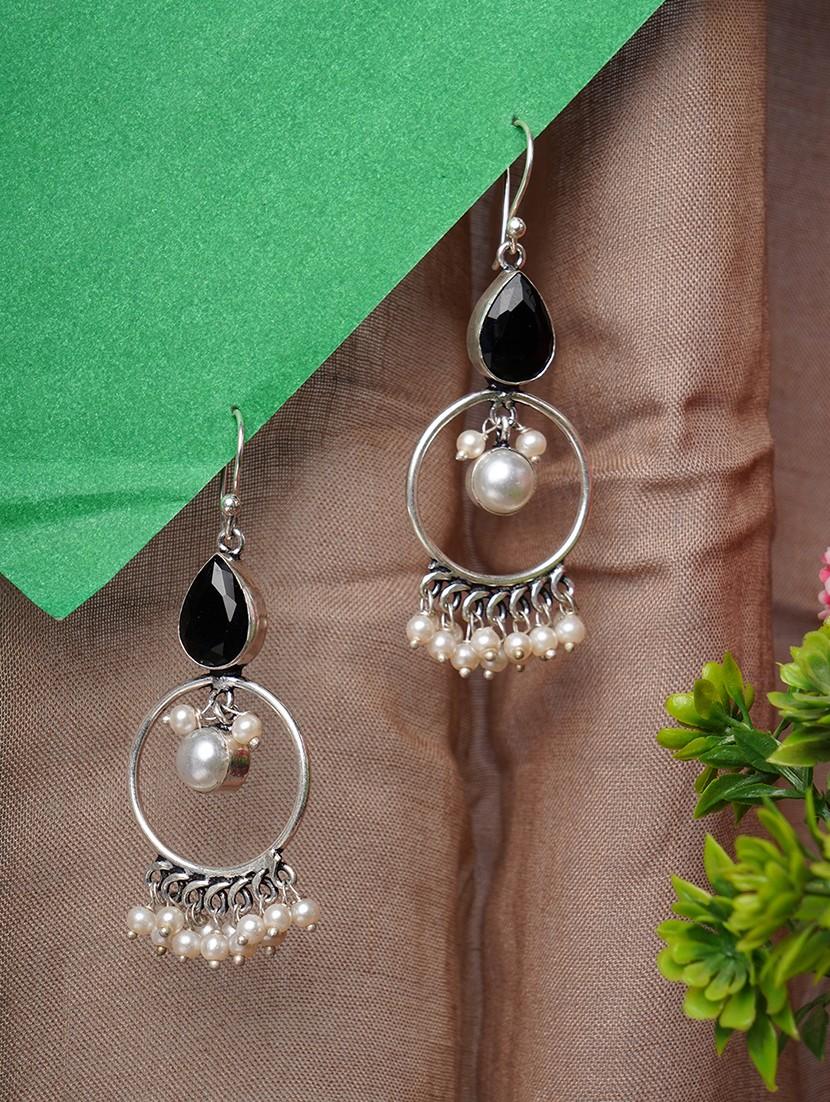 crystals studded and beaded circular drop earrings - 22014490 -  Zoom Image - 0