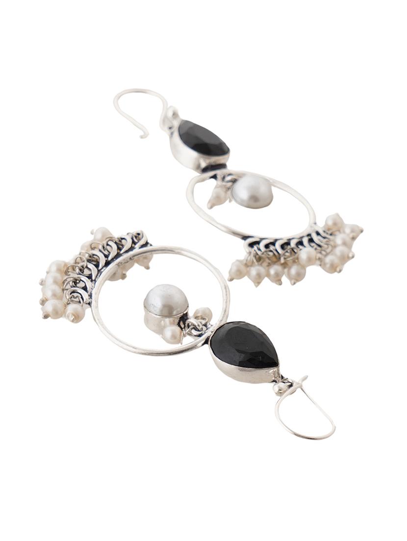 crystals studded and beaded circular drop earrings - 22014490 -  Standard Image - 1
