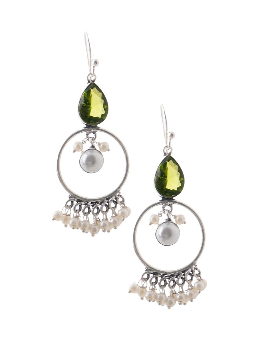 crystals studded and beaded circular drop earrings - 22014491 -  Standard Image - 1