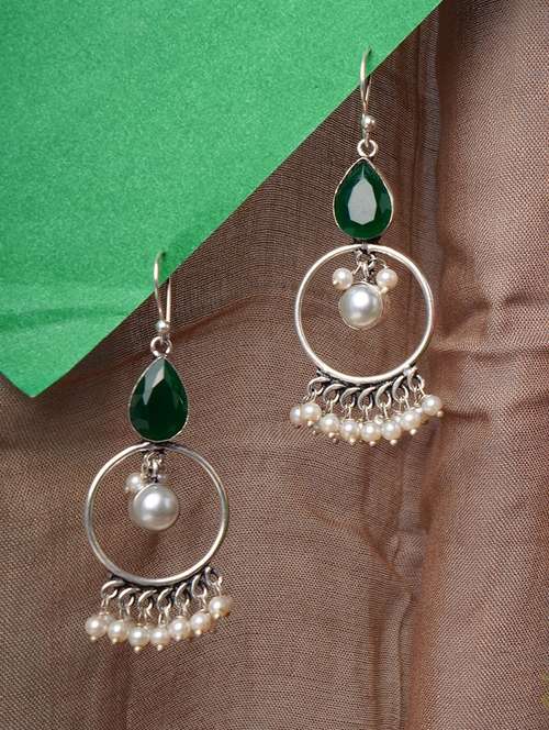 crystals studded and beaded circular drop earrings - 22014492 -  Standard Image - 0