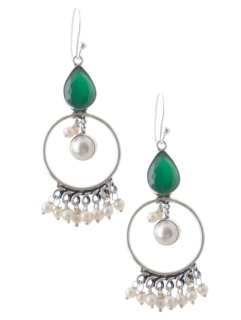 crystals studded and beaded circular drop earrings - 22014492 -  Standard Image - 1