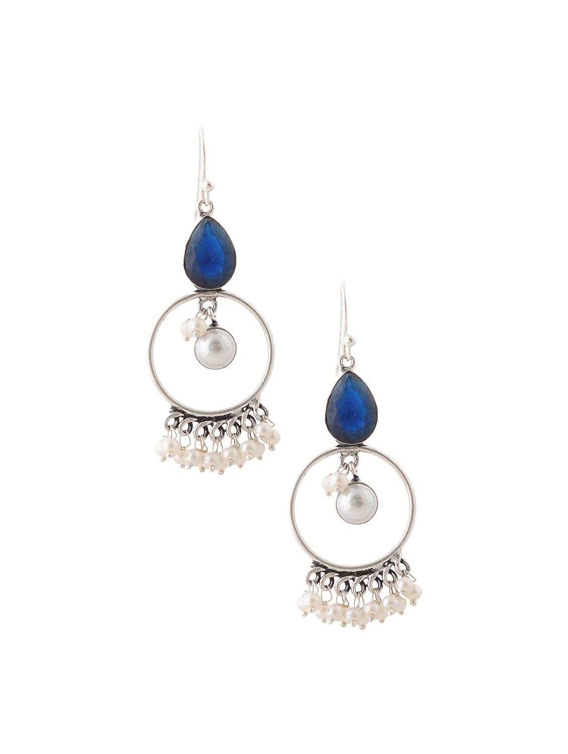 crystals studded and beaded circular drop earrings - 22014493 -  Standard Image - 1