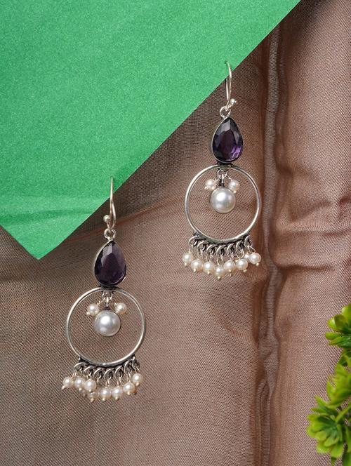 crystals studded and beaded circular drop earrings - 22014495 - Standard Image - 0