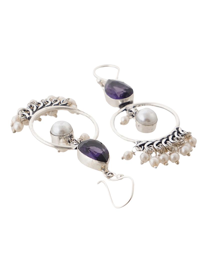 crystals studded and beaded circular drop earrings - 22014495 -  Standard Image - 1