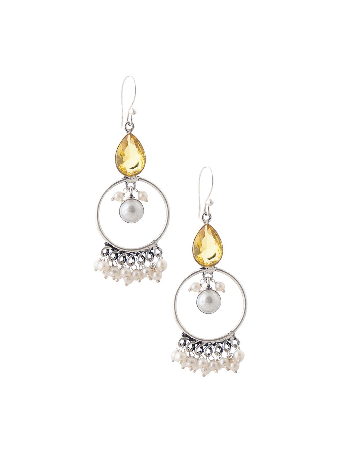 crystals studded and beaded circular drop earrings - 22014496 - Standard Image - 1