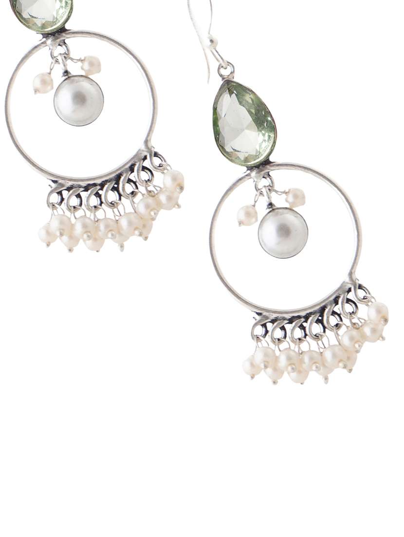 crystals studded and beaded circular drop earrings - 22014497 -  Standard Image - 1