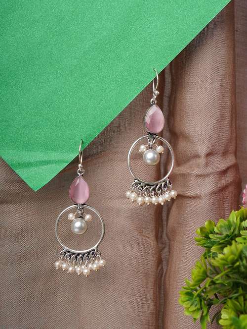 crystals studded and beaded circular drop earrings - 22014498 - Standard Image - 0
