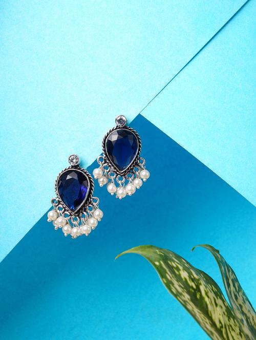 crystals studded and beaded circular stud earrings - 22014500 -  Standard Image - 0