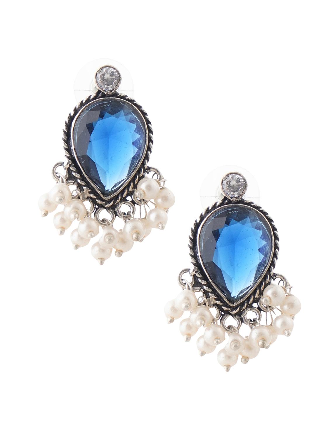 crystals studded and beaded circular stud earrings - 22014500 -  Standard Image - 1