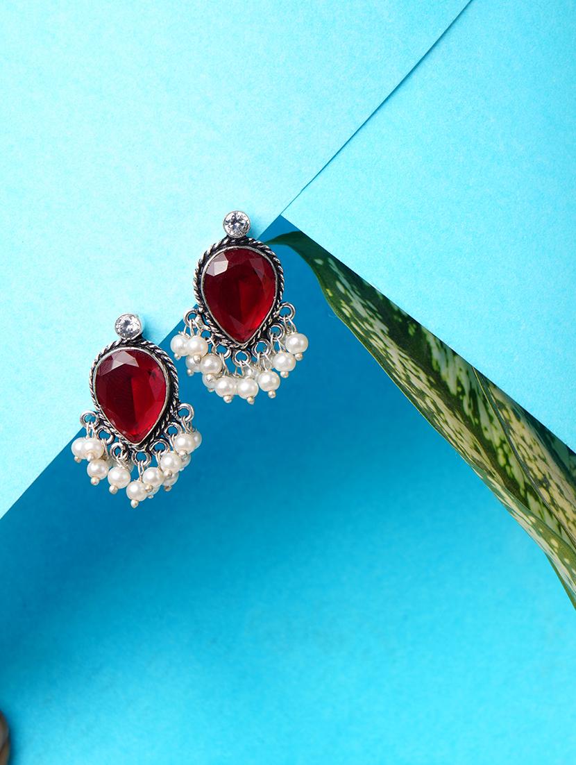 crystals studded and beaded circular stud earrings - 22014501 -  Zoom Image - 0