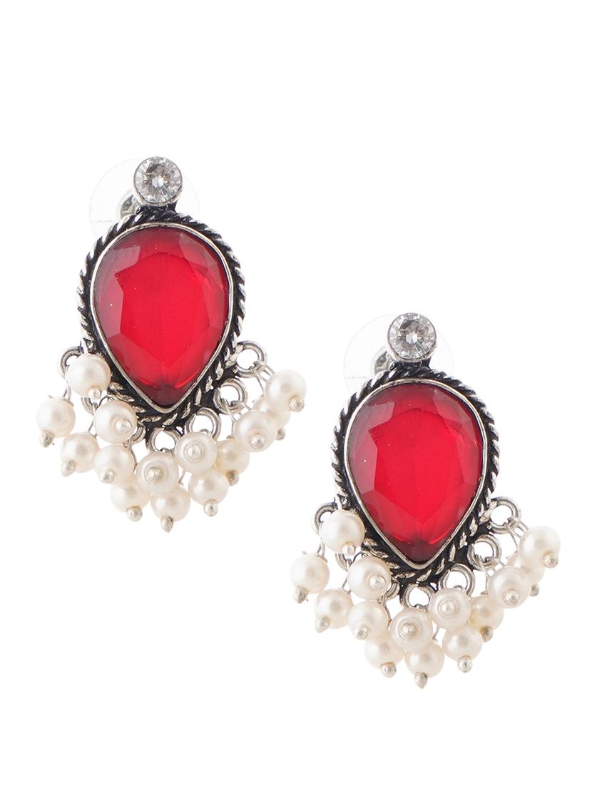 crystals studded and beaded circular stud earrings - 22014501 -  Standard Image - 1