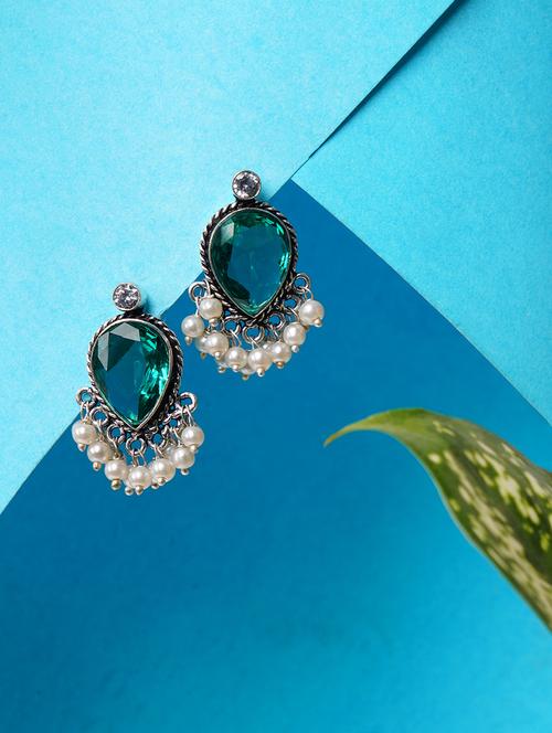 crystals studded and beaded circular stud earrings - 22014502 - Standard Image - 0
