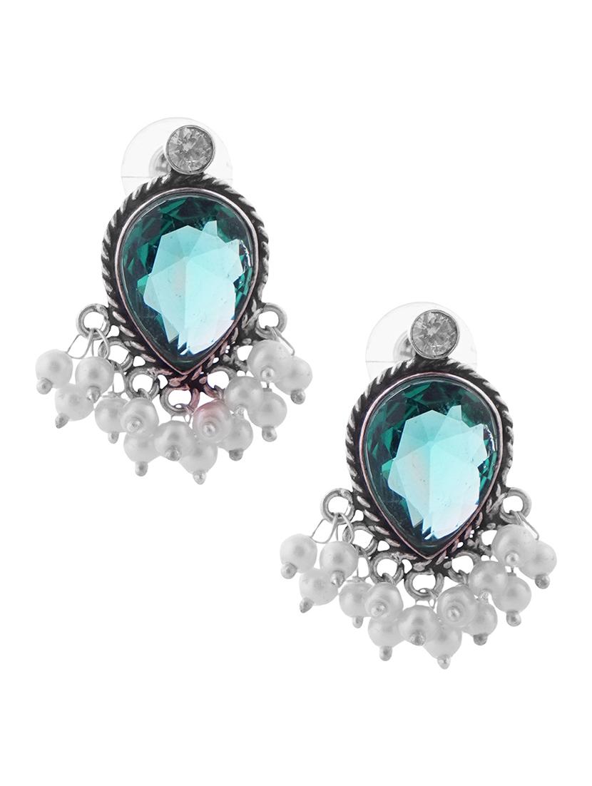 crystals studded and beaded circular stud earrings - 22014502 - Standard Image - 1
