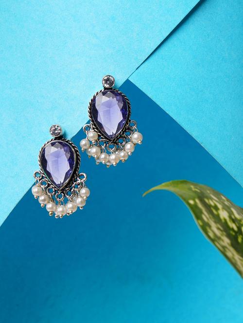 crystals studded and beaded circular stud earrings - 22014503 -  Standard Image - 0