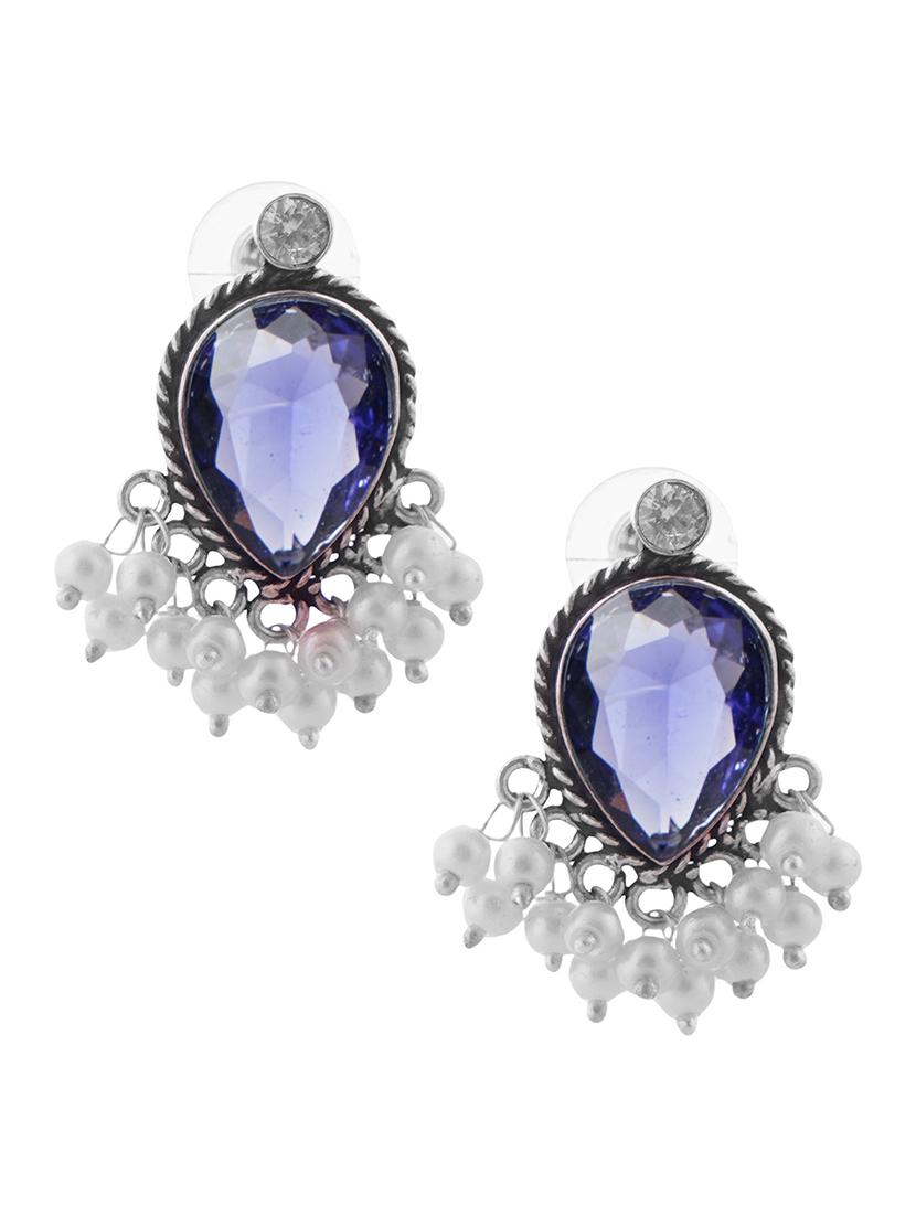 crystals studded and beaded circular stud earrings - 22014503 -  Standard Image - 1