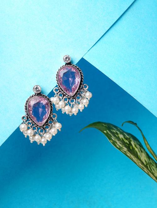 crystals studded and beaded circular stud earrings - 22014504 -  Standard Image - 0