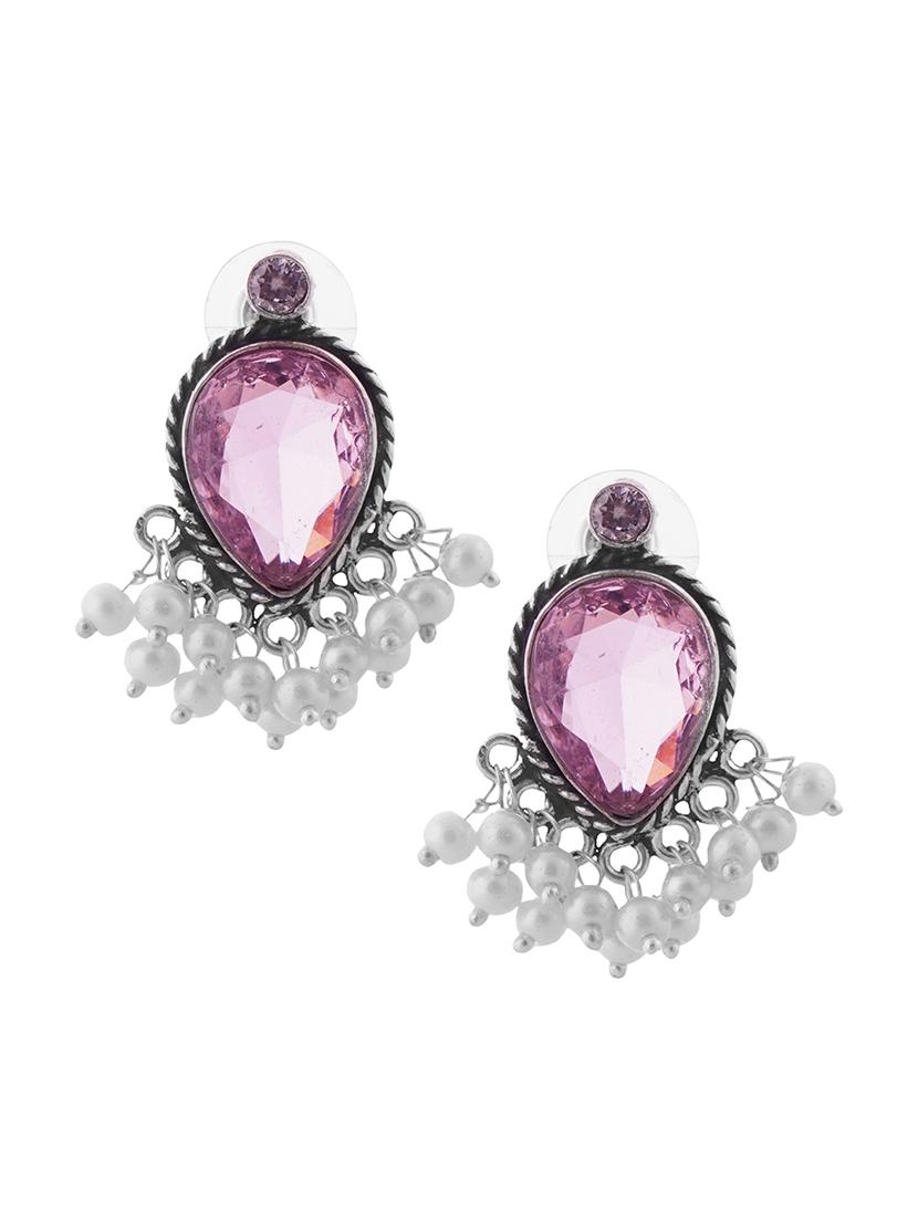 crystals studded and beaded circular stud earrings - 22014504 -  Standard Image - 1