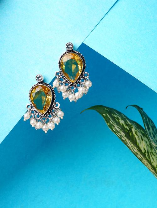 crystals studded and beaded circular stud earrings - 22014506 -  Standard Image - 0
